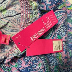 NEW Lilly Pulitzer Leanne Off The Shoulder Blouse Size XL 100% Linen Mermaid